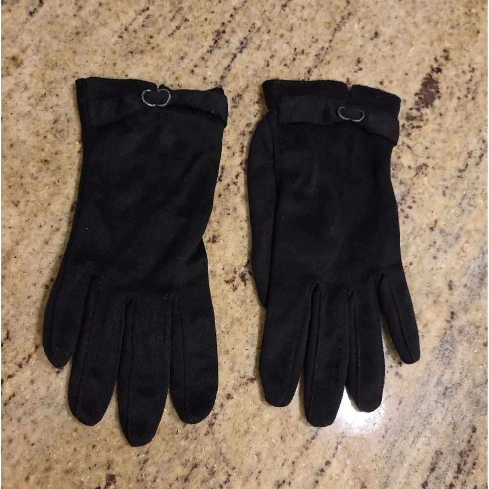 Vintage Womens Size M Black Nylon Stretch Formal Gloves Twist Metal Accent